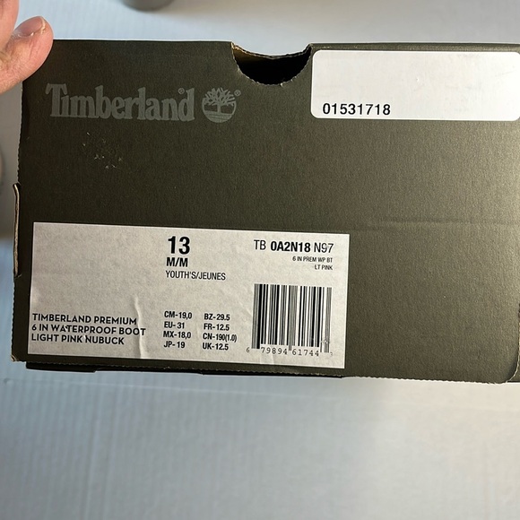 Timberland Boots Girls Size 13 Light Pink Nubuck Waterproof Leather Lace up - Picture 10 of 16